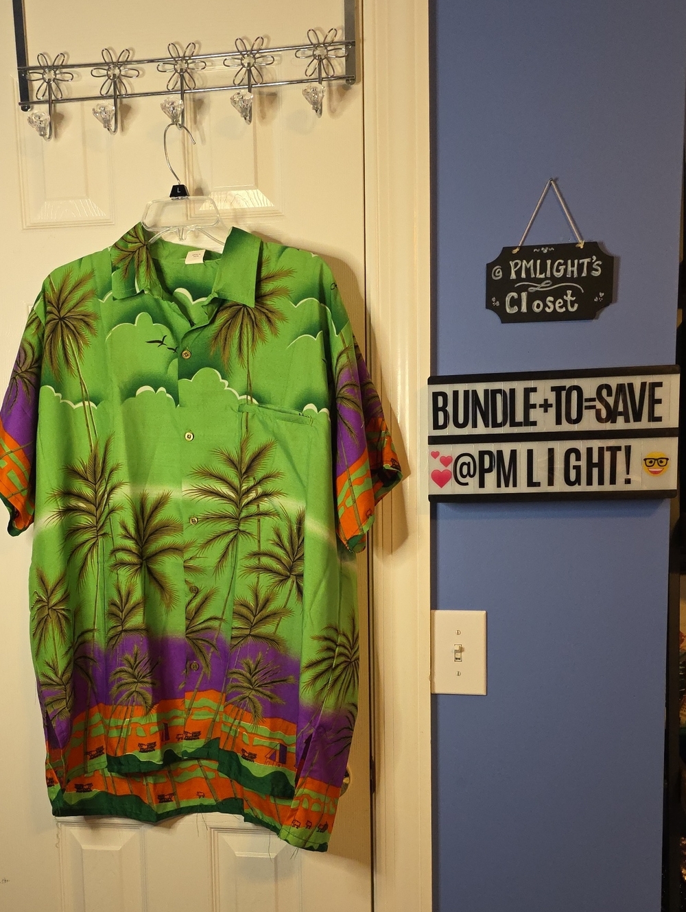 Loona Classic Green Palm Print Camp Shirt XL Short Sleeve Caribbean Island